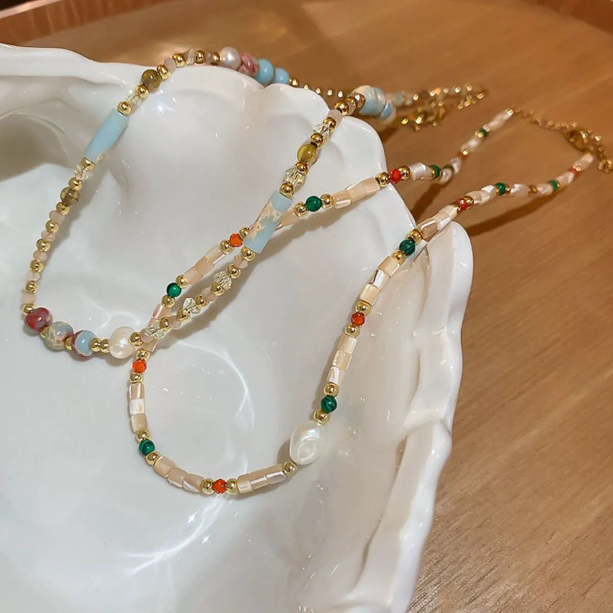 Alloy Pearl Beaded Necklace OutfitFlow