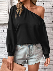 One-Shoulder Long Sleeve Casual Sweatshirt OutfitFlow