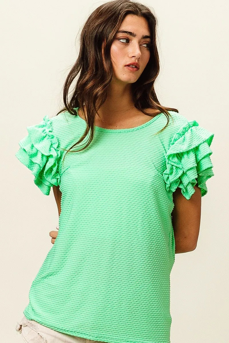 BiBi Birdseye Texture Layered Ruffle Top OutfitFlow