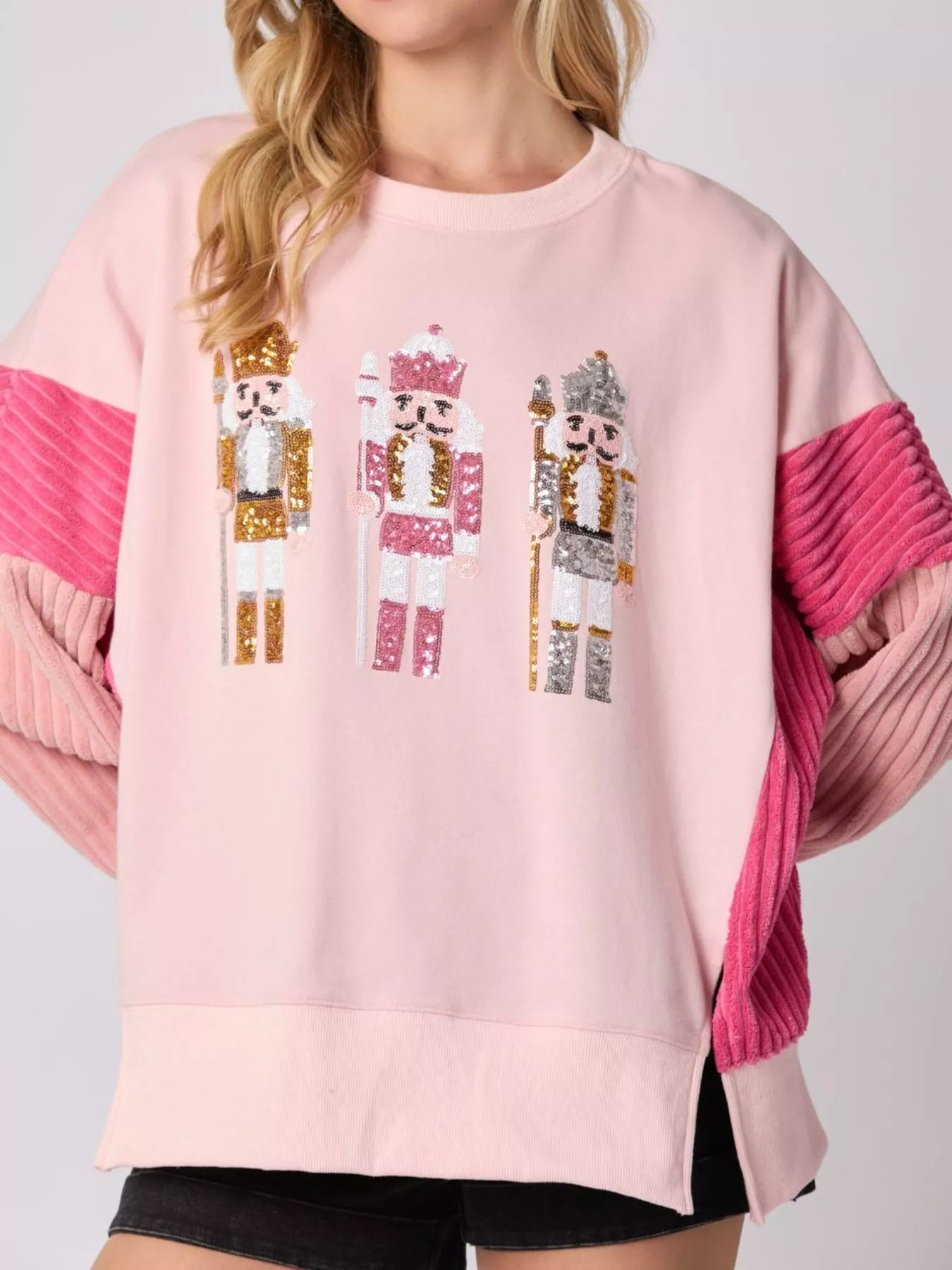 Nutcracker Long Sleeve Sweatshirt with Side Slit OutfitFlow