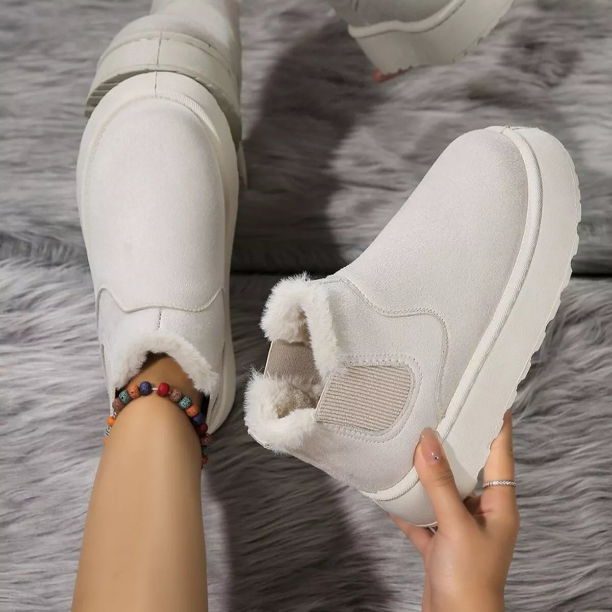 Round Toe Platform Ankle Boots Beige Trendsi