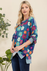 Outfit Flow - Celeste Full Size Side Slit Flower Print Long Sleeve Top