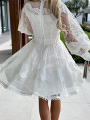 Lace Lantern Sleeve Mini Dress OutfitFlow