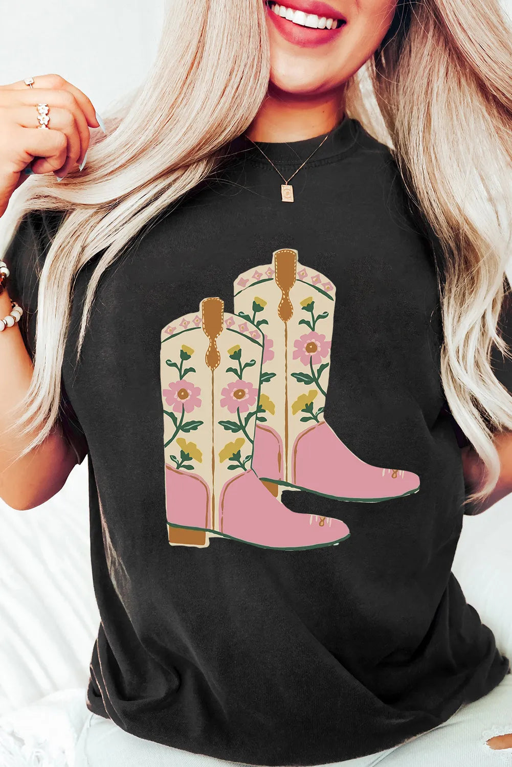 Floral Cowgirl Boots Graphic T-Shirt OutfitFlow