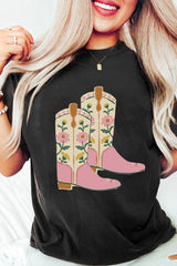 Floral Cowgirl Boots Graphic T-Shirt OutfitFlow