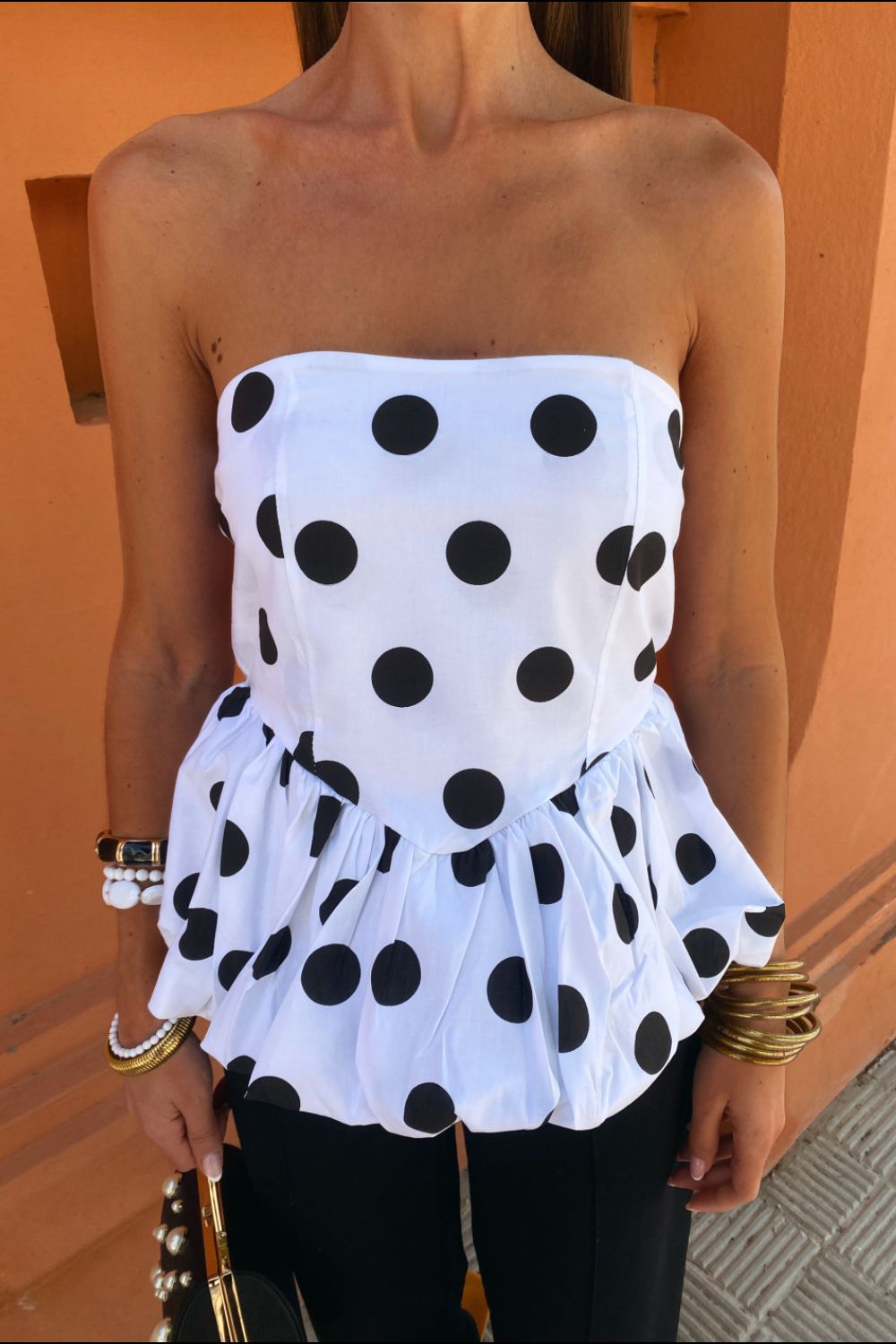 Smocked Back Bubble Hem Tube Top OutfitFlow