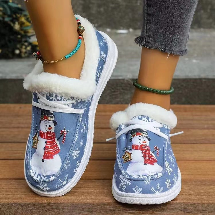 Outfit Flow - Snowman Print Round Toe Slip-Ons