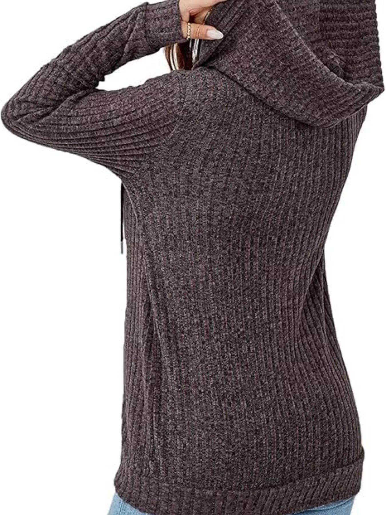 Ribbed Zip Up Hooded Outerwear Trendsi