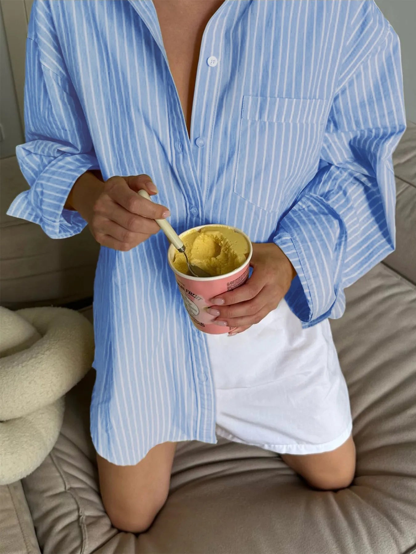 Oversized Striped Button-Down Shirt OutfitFlow
