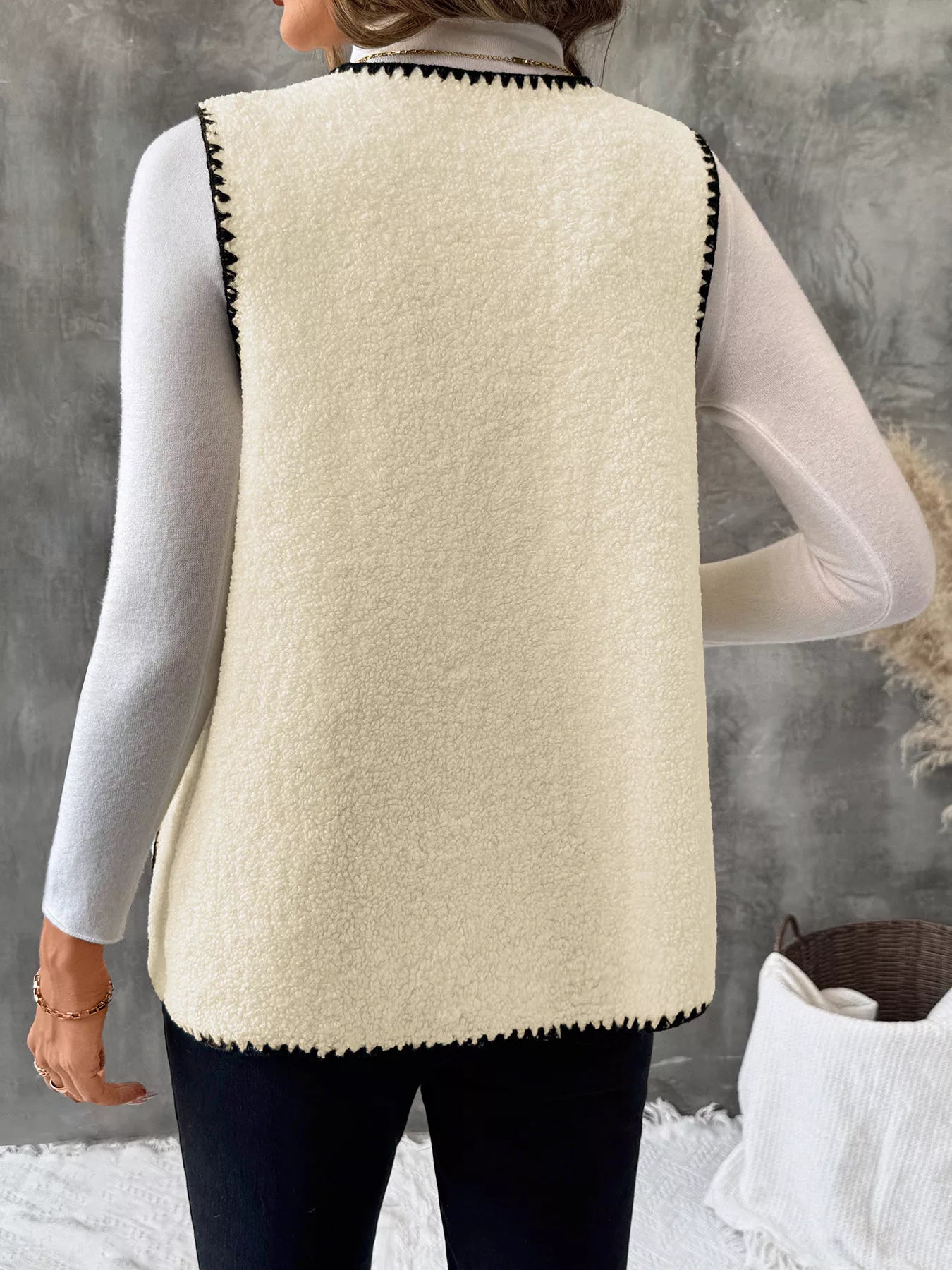 V-Neck Button Up Vest Coat Trendsi