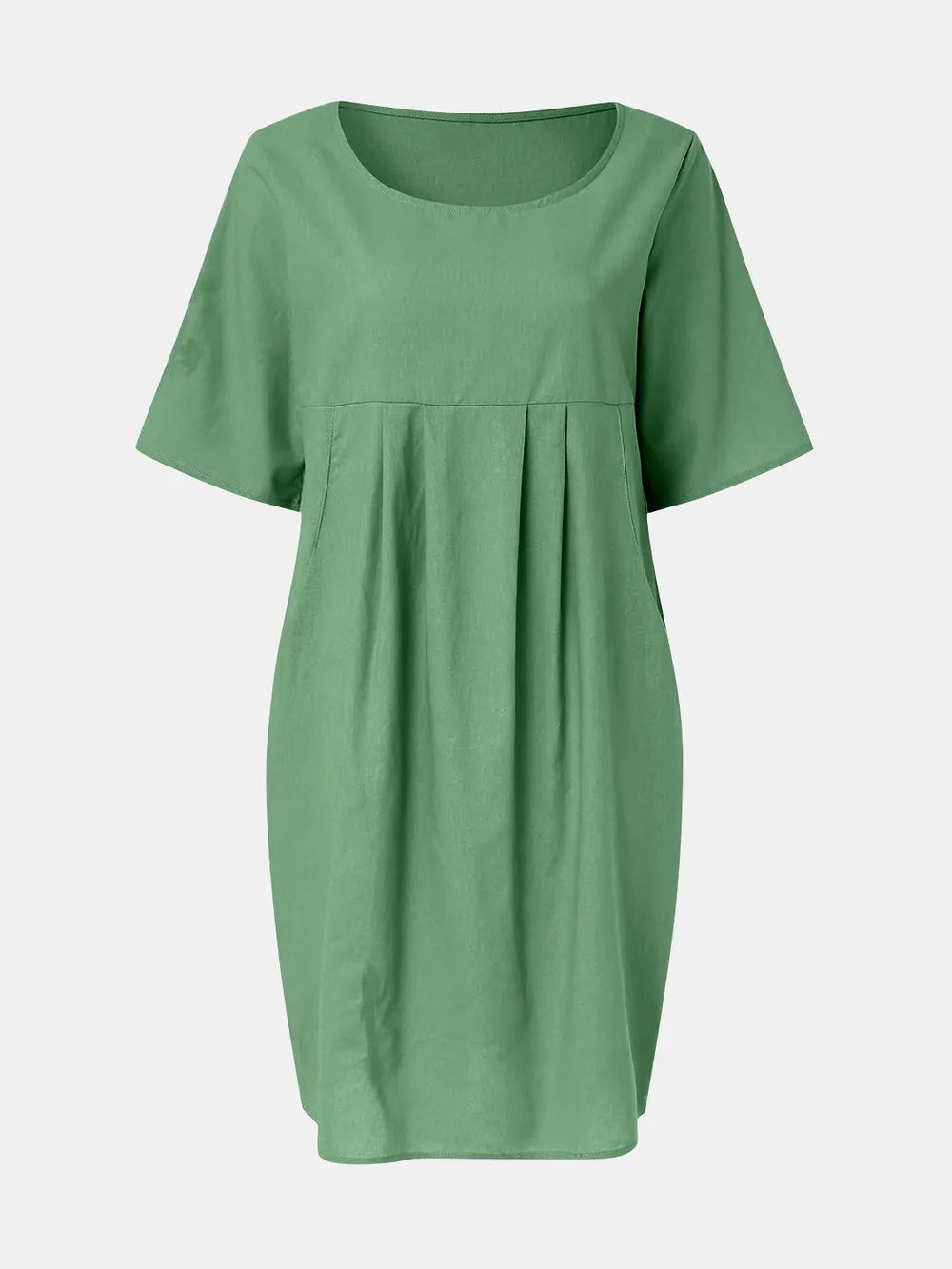 Full Size Round Neck Half Sleeve Dress with Pockets OutfitFlow