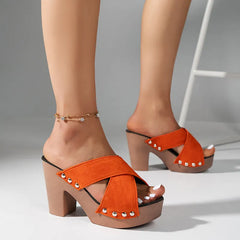 Peep Toe Block Heels Sandals Orange OutfitFlow