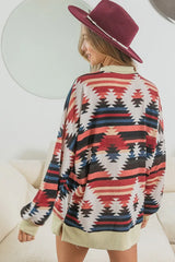 BiBi Aztec Print Mirr Mock Neck Lslv Top OutfitFlow