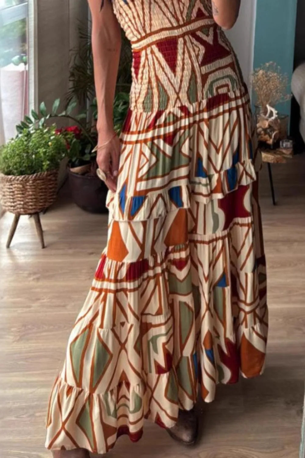 Smocked Printed Tube Dress OutfitFlow