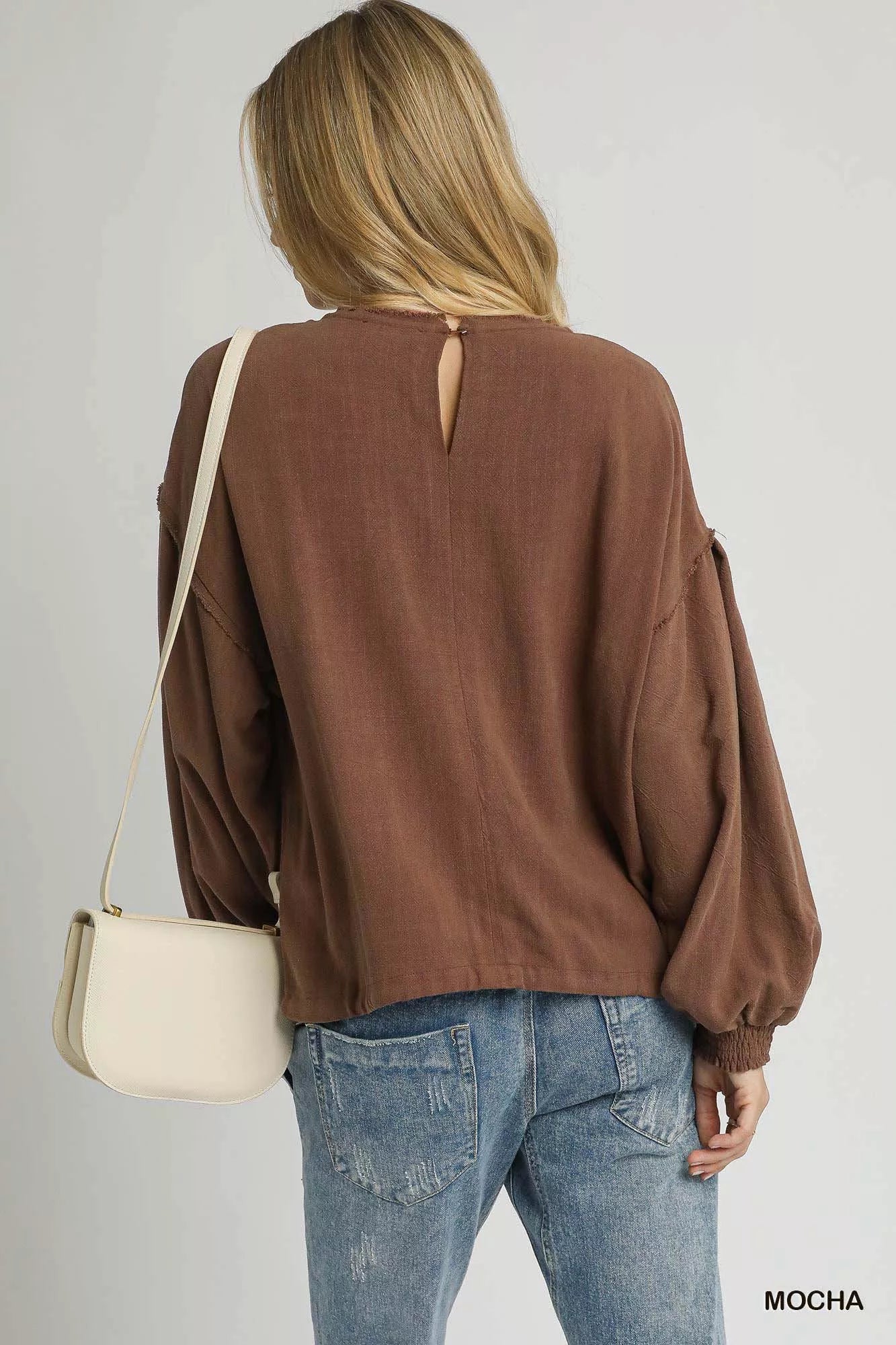 Umgee Linen Long Sleeve Top with Drawstring OutfitFlow