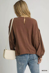 Umgee Linen Long Sleeve Top with Drawstring OutfitFlow