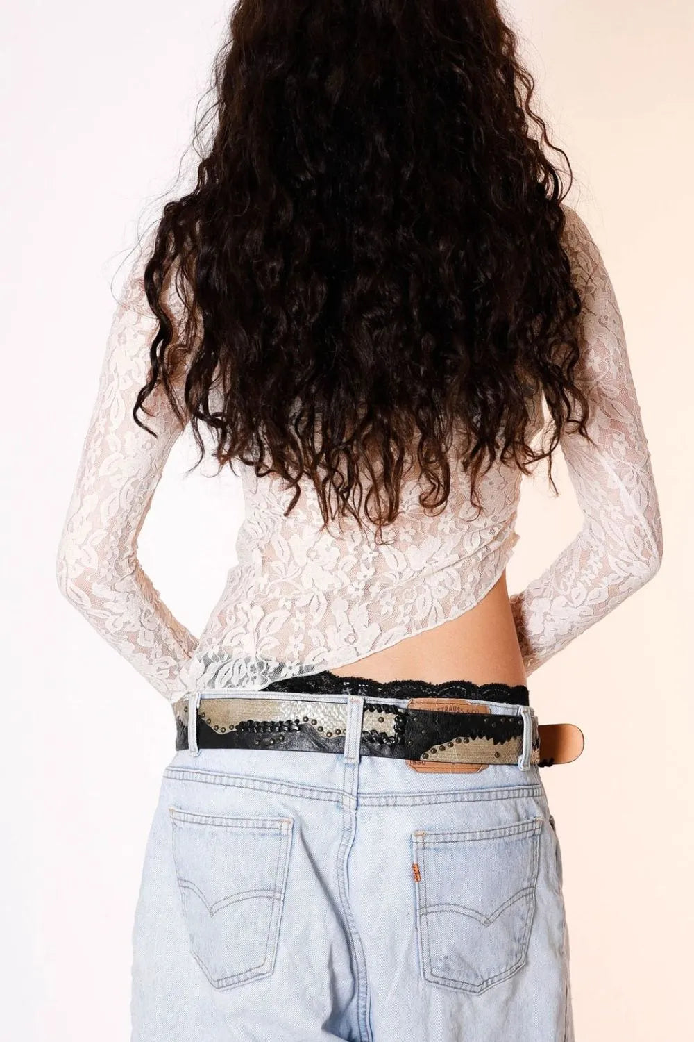 Lace Long Sleeve Sheer Crop Top OutfitFlow
