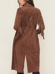 Fringe Lapel Collar Long Sleeve Coat Trendsi