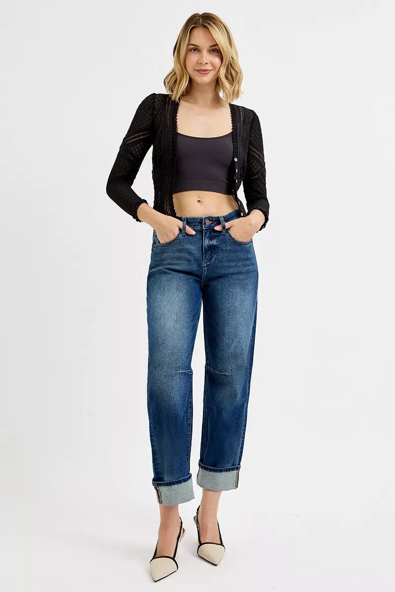 RISEN Slouchy Crop Barrel Cuffed Jeans OutfitFlow