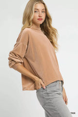 Umgee Ribbed Drawstring Hem Knit Top OutfitFlow