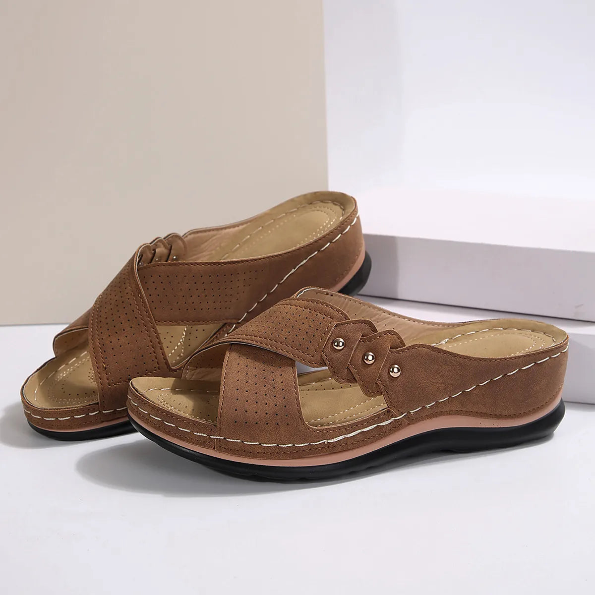 Crisscross Open Toe Wedge Sandals OutfitFlow