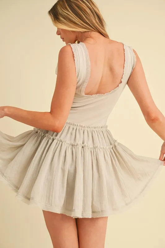 Aemi+Co Frill Sleeveless Drop Waist Mini Dress OutfitFlow