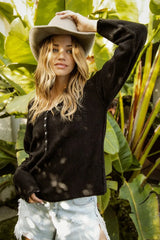 BiBi V Neck Sweater Top With Button Details BLACK OutfitFlow
