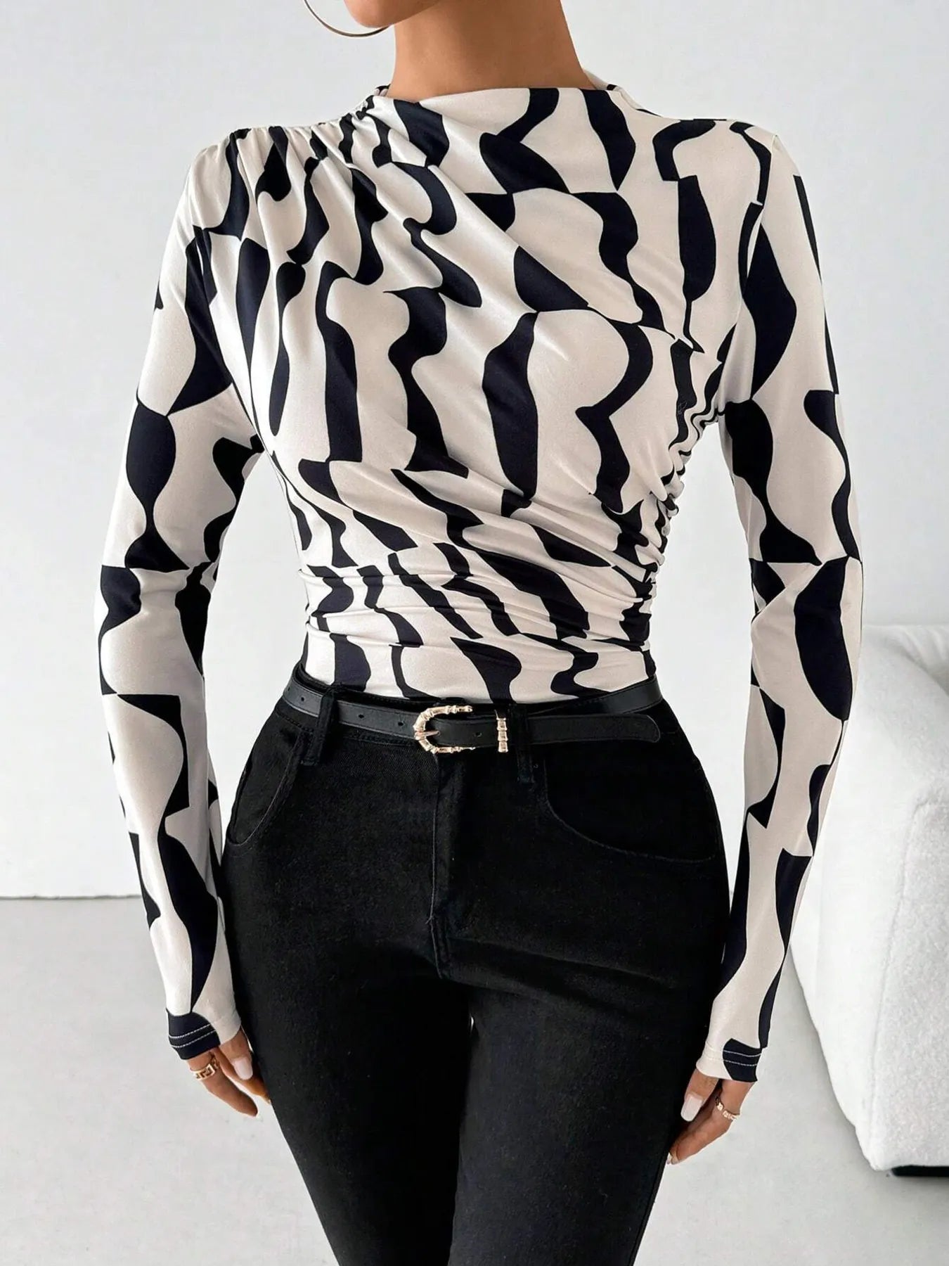Printed Long Sleeve Blouse OutfitFlow