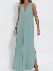 Full Size V-Neck Sleeveless Maxi Dress with Slit Plus Size OutfitFlow
