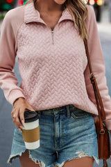 Outfit Flow - Textured Quarter Zip Long Sleeve Sweatshirt