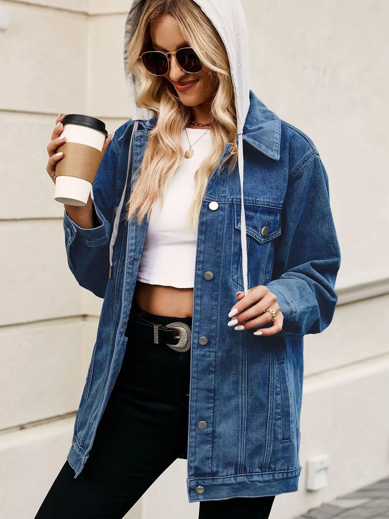 Button Up Long Sleeve Denim Jacket OutfitFlow