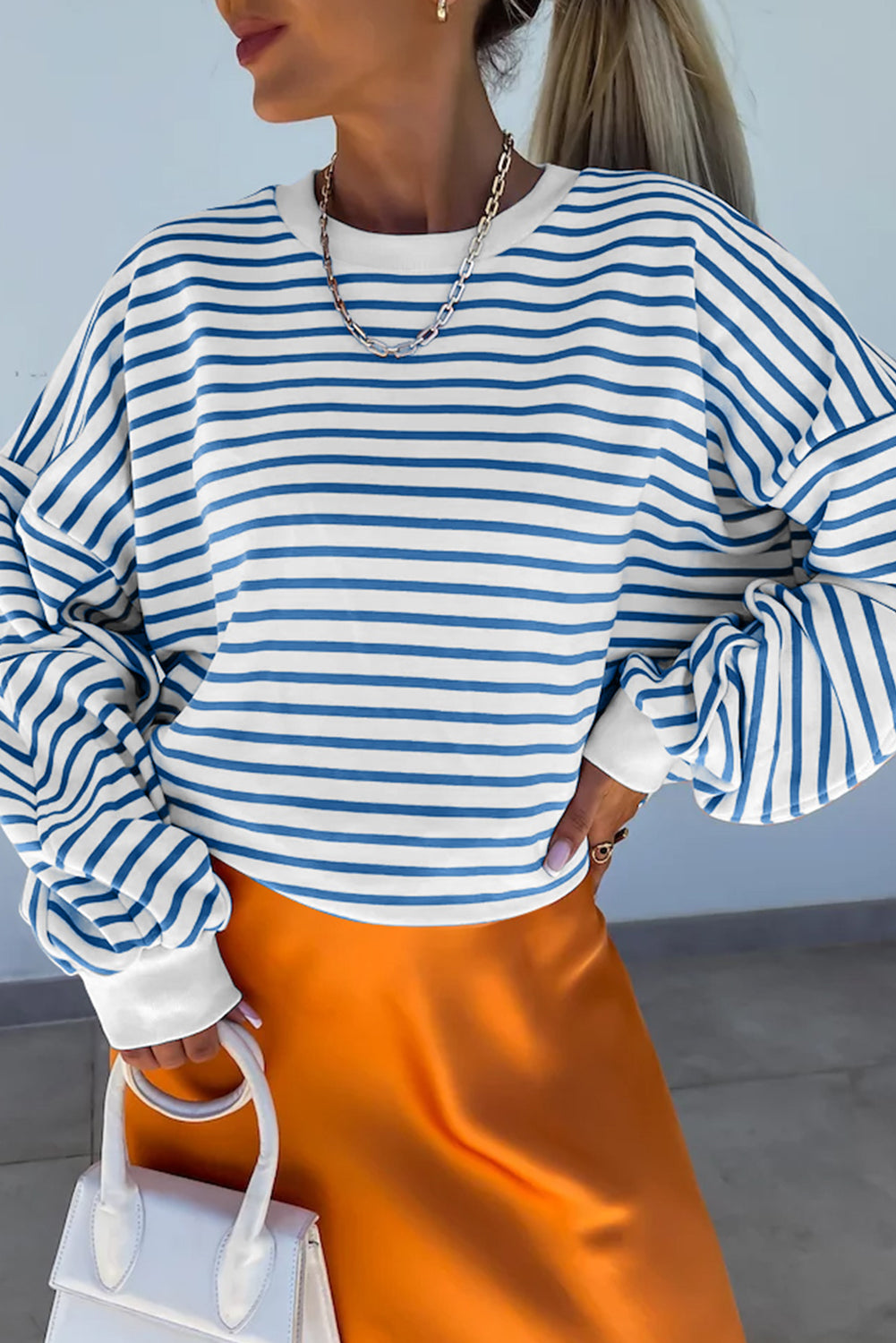 Outfit Flow - Striped Round Neck Long Sleeve Sweatshirt Outfit Flow