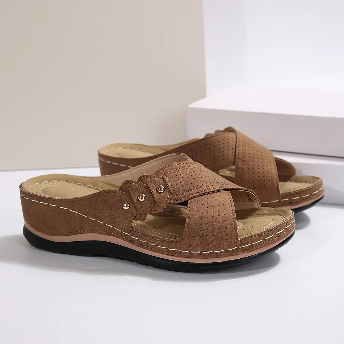 Crisscross Open Toe Wedge Sandals OutfitFlow