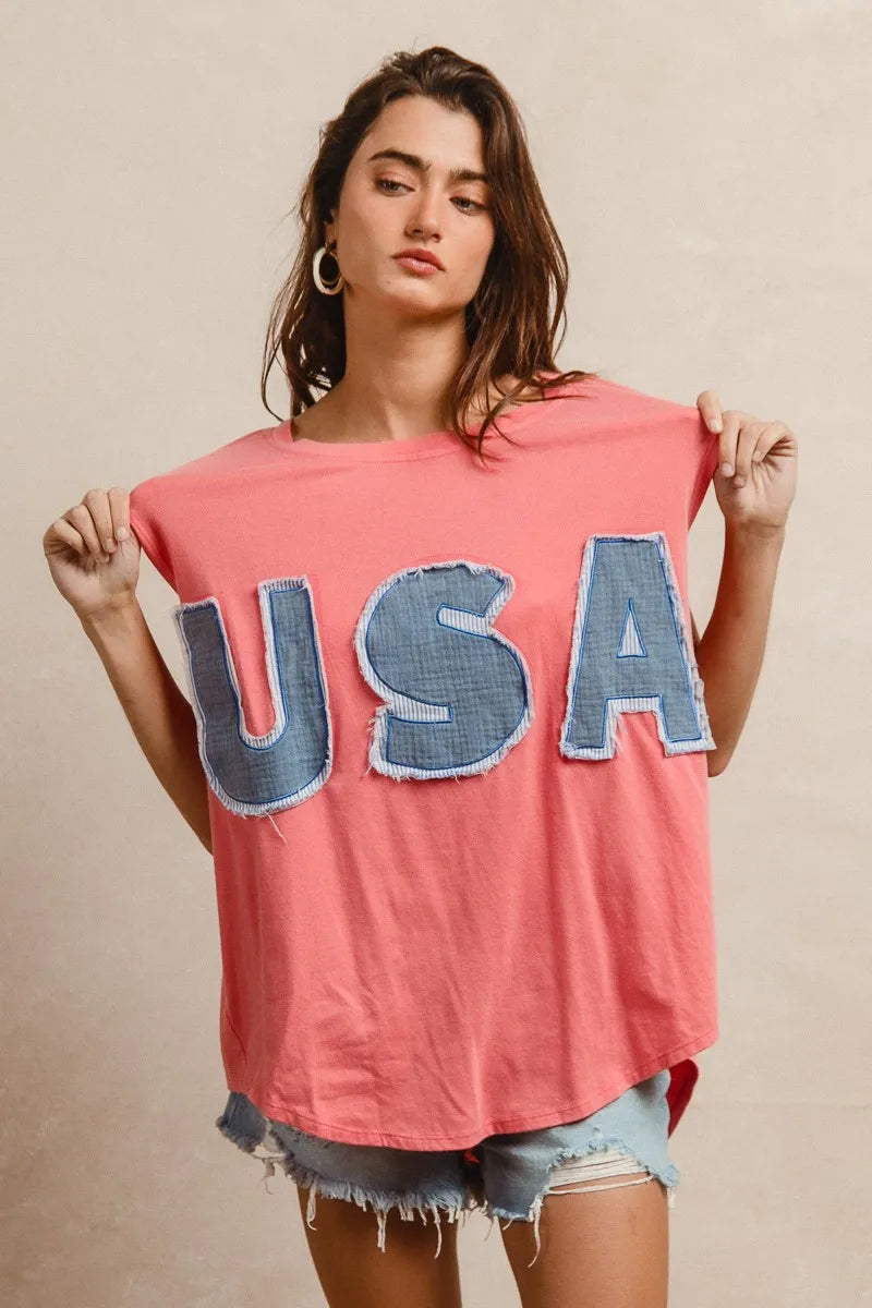 BiBi Washed Jersey With Usa Patched Raw Cut Edge Detail OutfitFlow