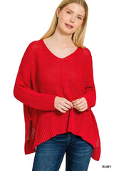 Zenana Dolman Sleeve V-Neck Sweater RUBY OutfitFlow