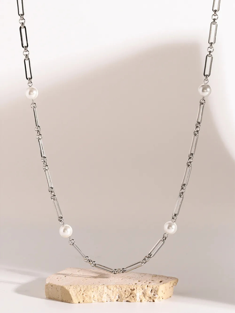 Stainless Steel Pearl Chain Necklace Silver One Size OutfitFlow