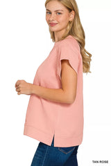 Zenana Textured Knit Jacquard Short Sleeve Top OutfitFlow