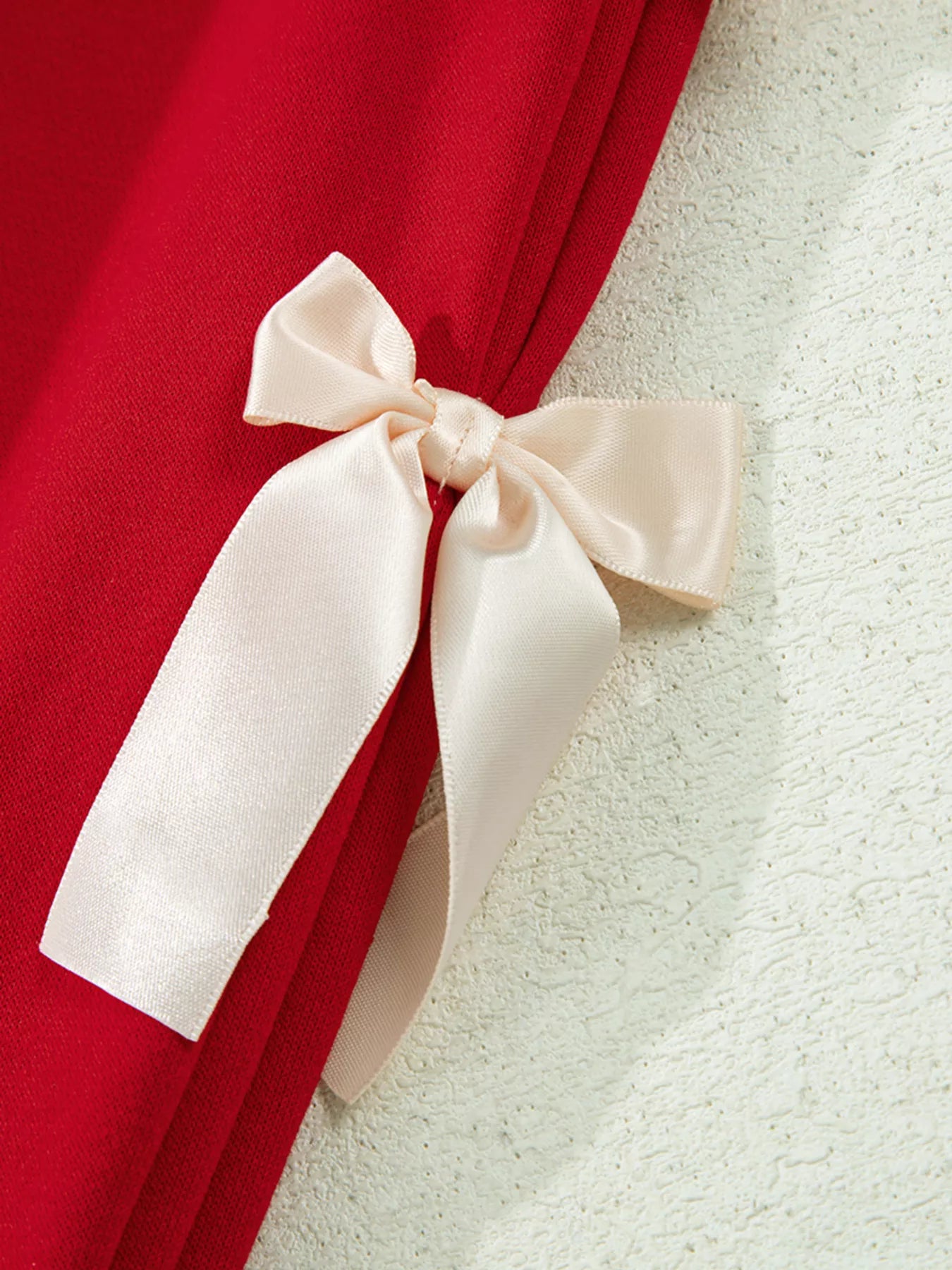 Striped Collar Patchwork Satin Bow Sweatshirt and Shorts Set OutfitFlow