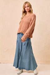 BiBi Chunky Knit Sweater with Flower Detail Sleeves OutfitFlow
