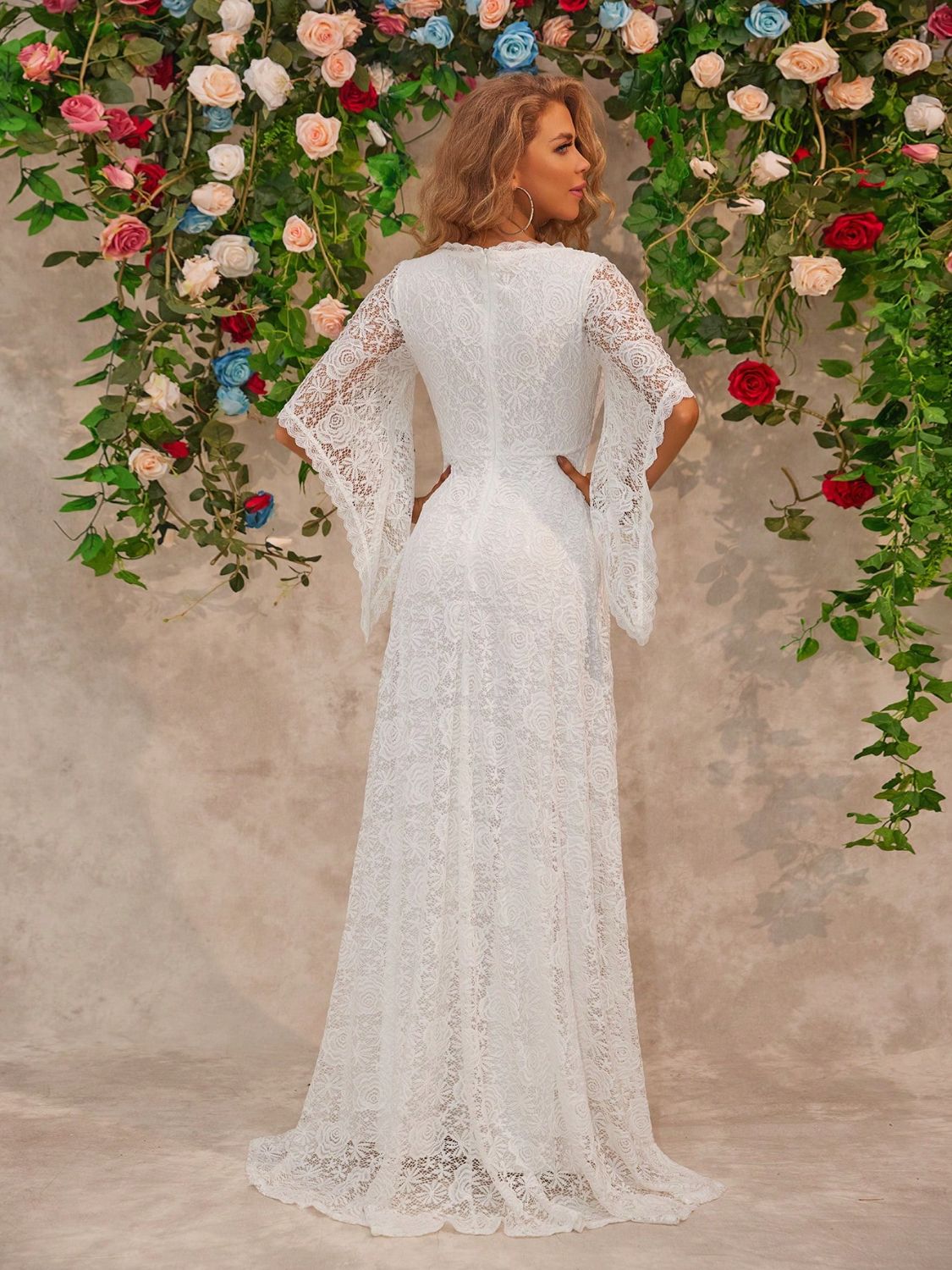 Lace V-Neck Floor length Dress OutfitFlow