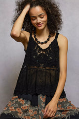 POL V-Neck Crochet Tank with Floral Embroidery Detail OutfitFlow