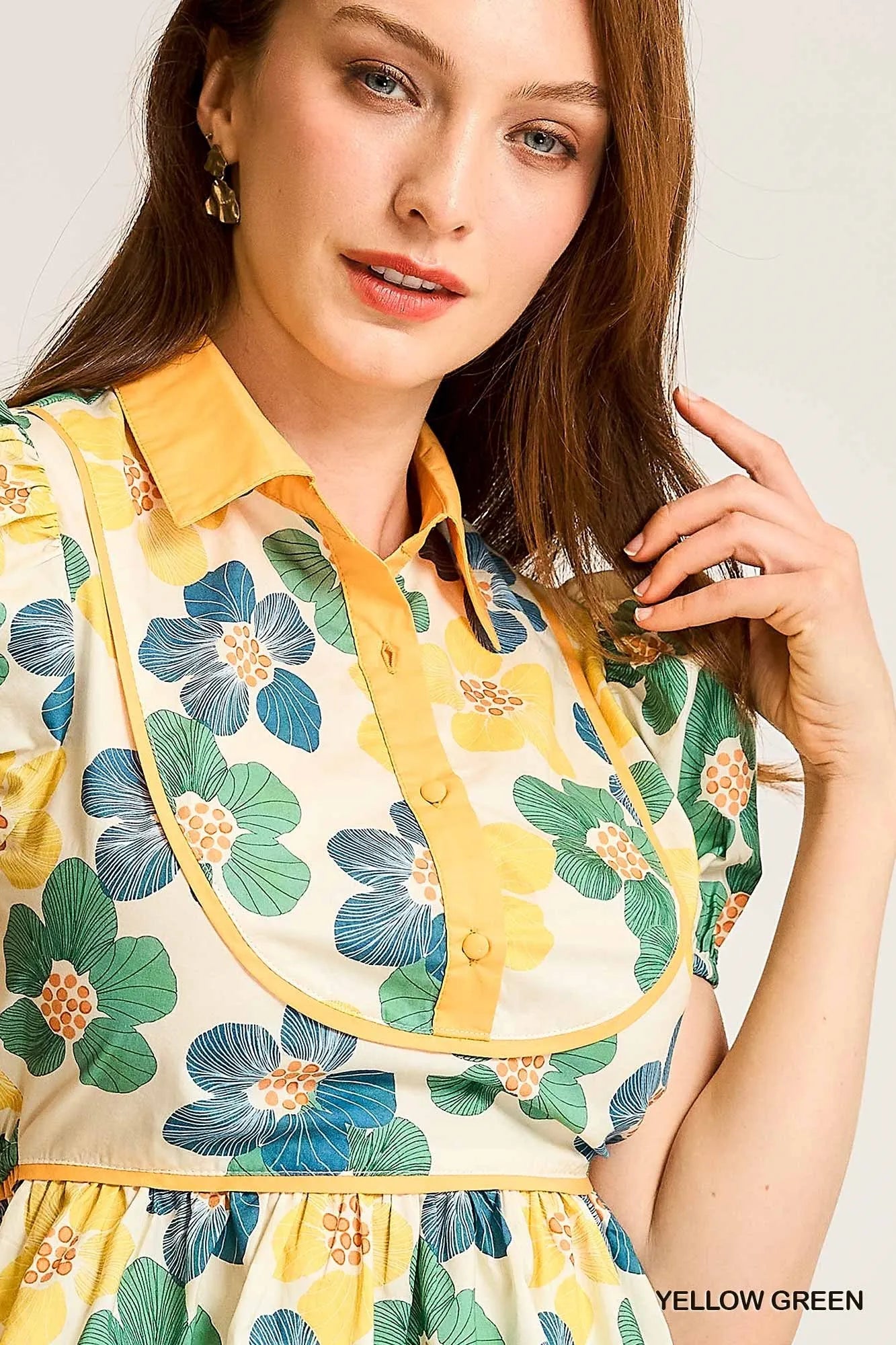 Umgee Floral Print Puff Sleeve Cropped Blouse OutfitFlow