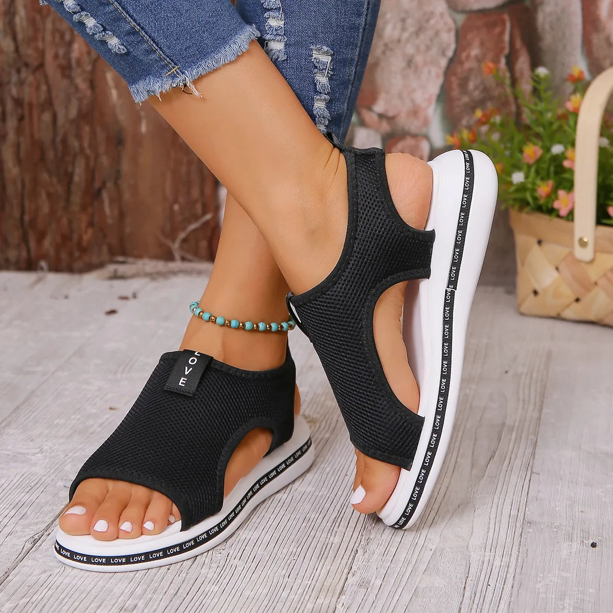 Mesh Open Toe Platform Sandals OutfitFlow