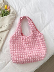 Textured Ruched Shoulder Bag Pink One Size OutfitFlow