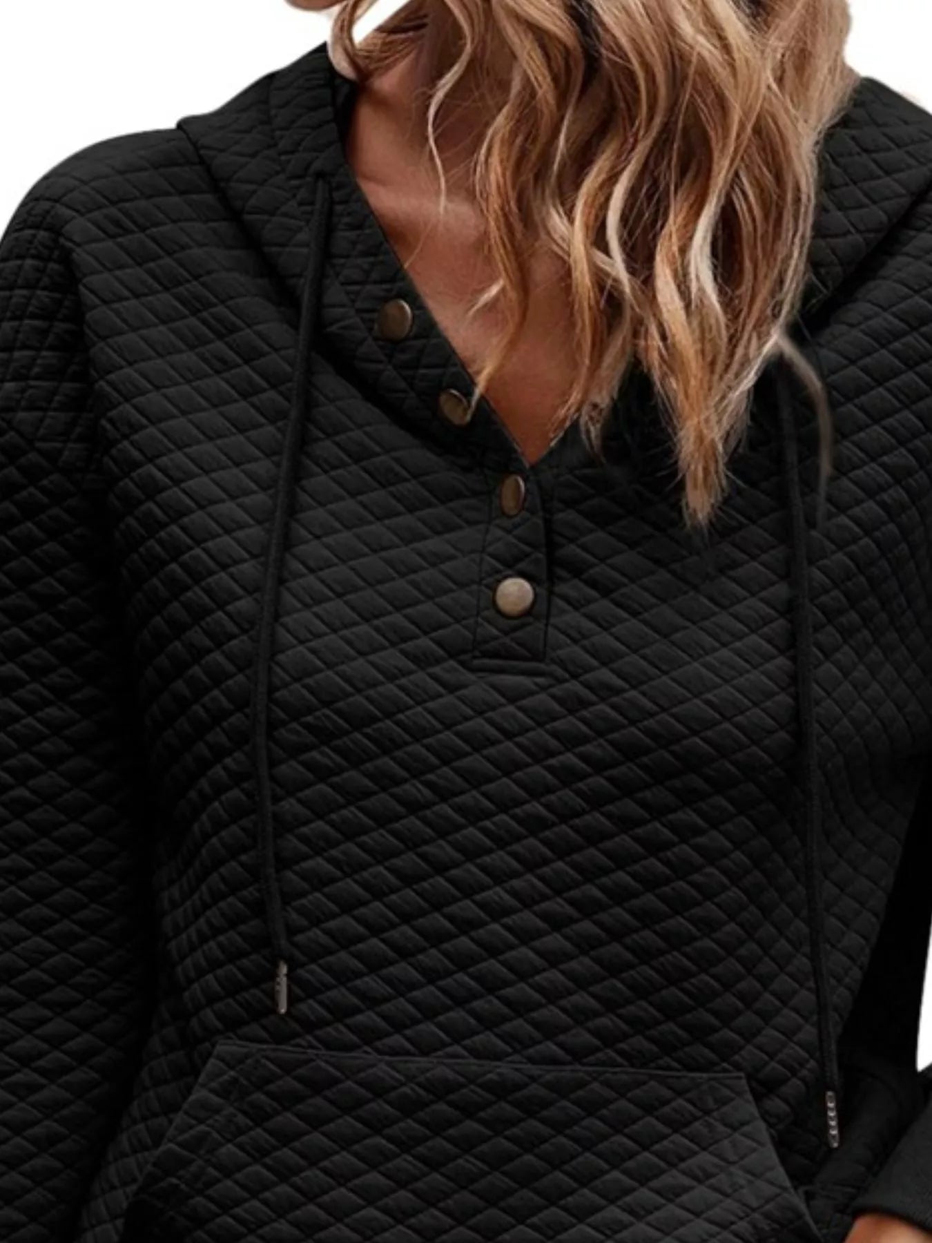 Drawstring Textured Dropped Shoulder Hoodie OutfitFlow