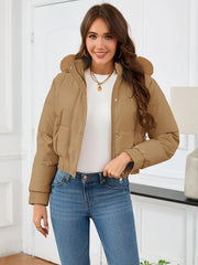 Pocketed Long Sleeve Cropped Hooded Winter Coat OutfitFlow