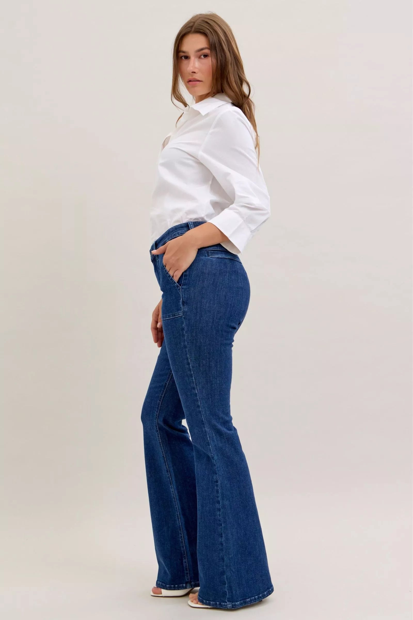Judy Blue High Waist Flare Jeans with Front Patch Pockets Trendsi