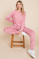 Outfit Flow - Super Lady Round Neck Raglan Sleeve Top and Drawstring Pants Lounge Set