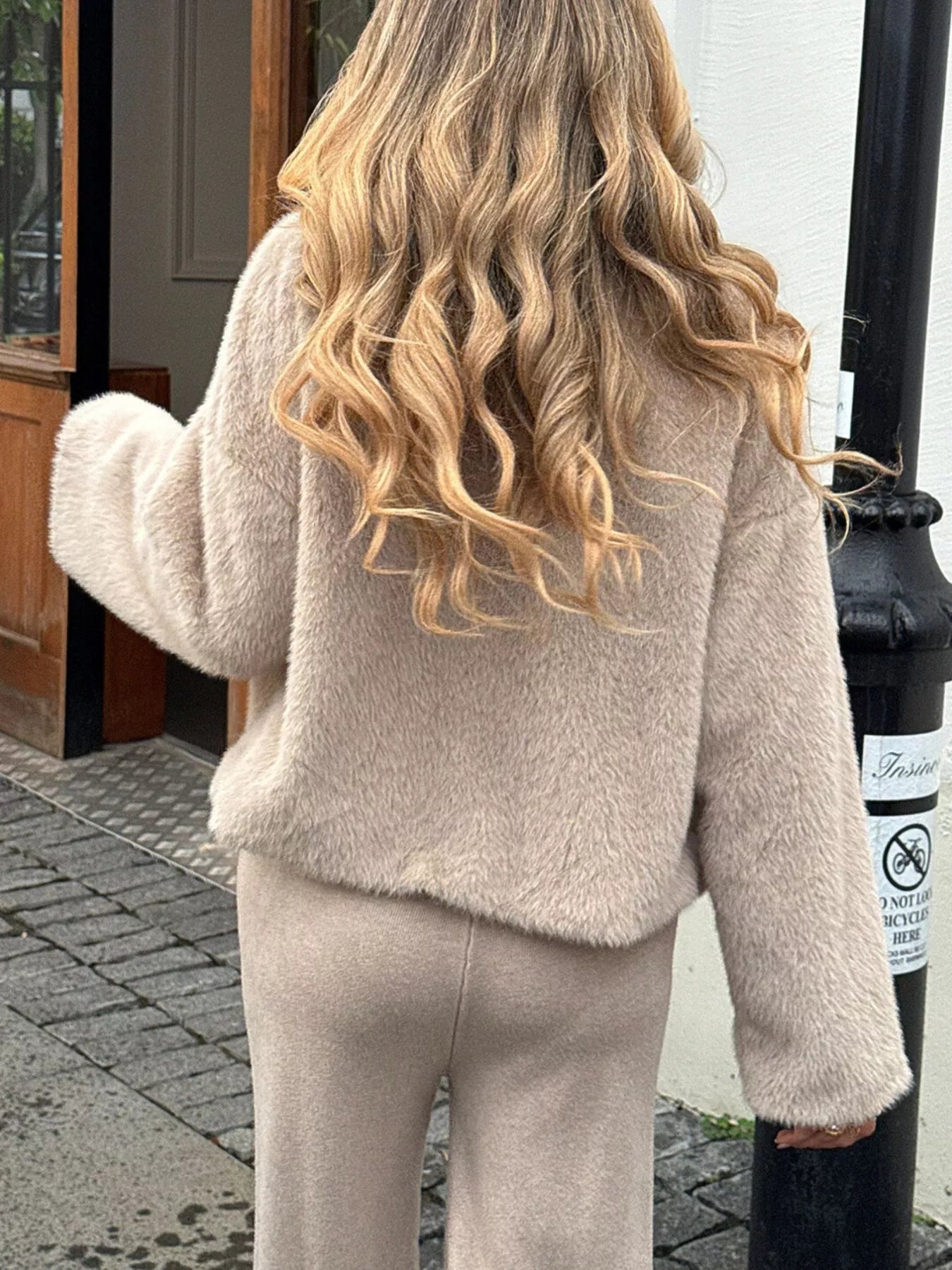 Open Front Dropped Shoulder Fuzzy Outerwear OutfitFlow