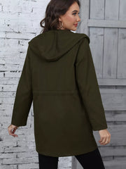 Hooded Drawstring Waist Casual Outerwear OutfitFlow